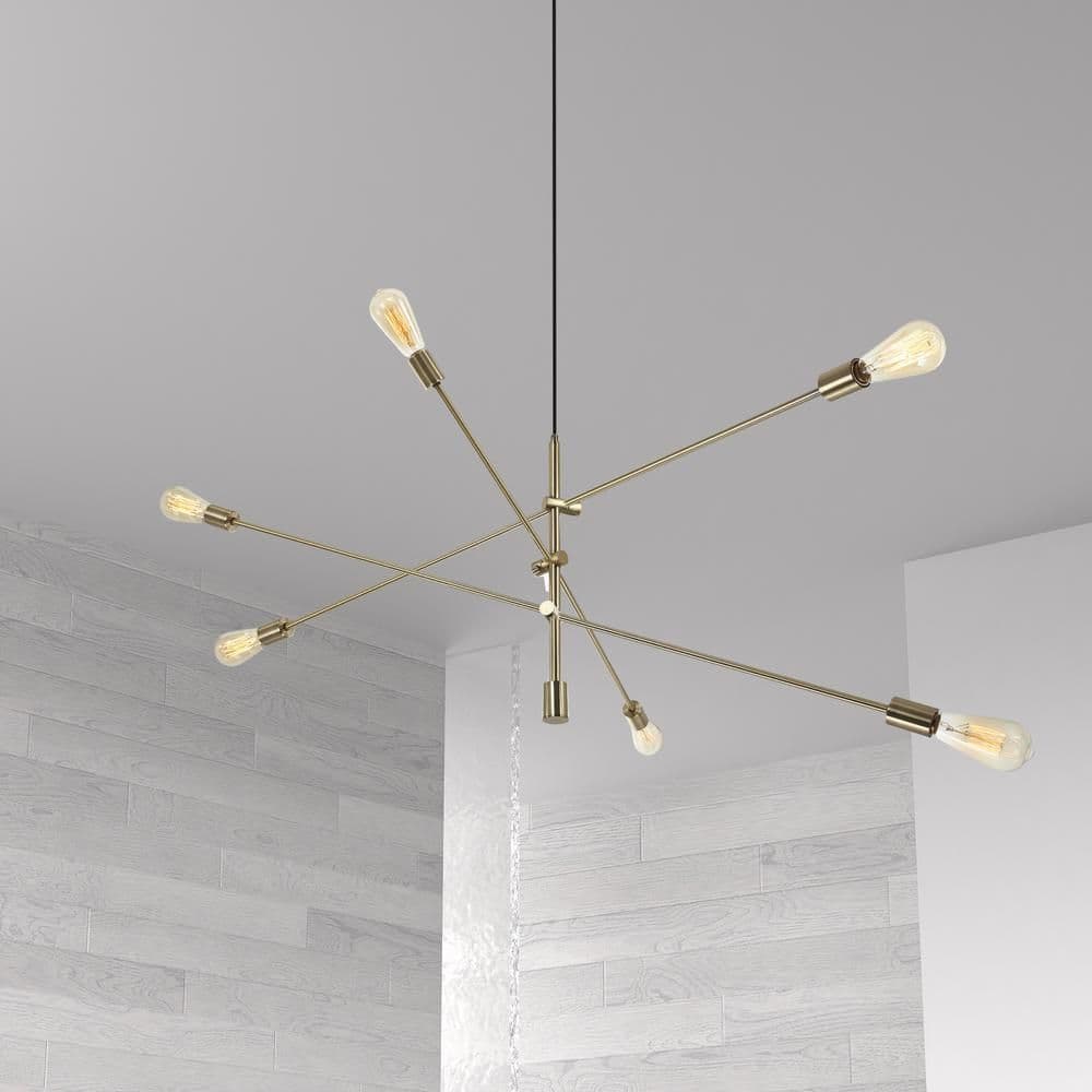 image-6LT Incandescent Adjustable Pendant, Aged Brass