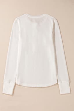 image-White Waffle Half Button Long Sleeve Top (65 characters)
