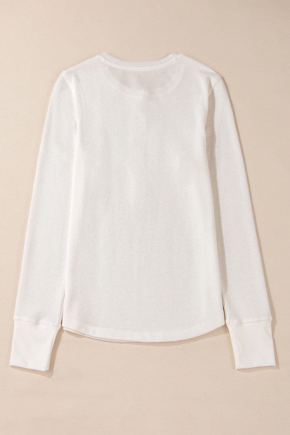 image-White Waffle Half Button Long Sleeve Top (65 characters)