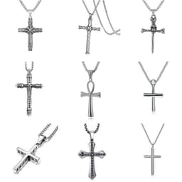 image-2023 cross-border e-commerce supply retro men's pendants, multiple necklaces, pure steel chain jewelry wholesale