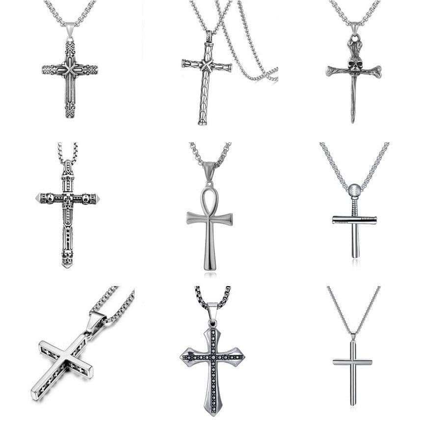 image-2023 cross-border e-commerce supply retro men's pendants, multiple necklaces, pure steel chain jewelry wholesale