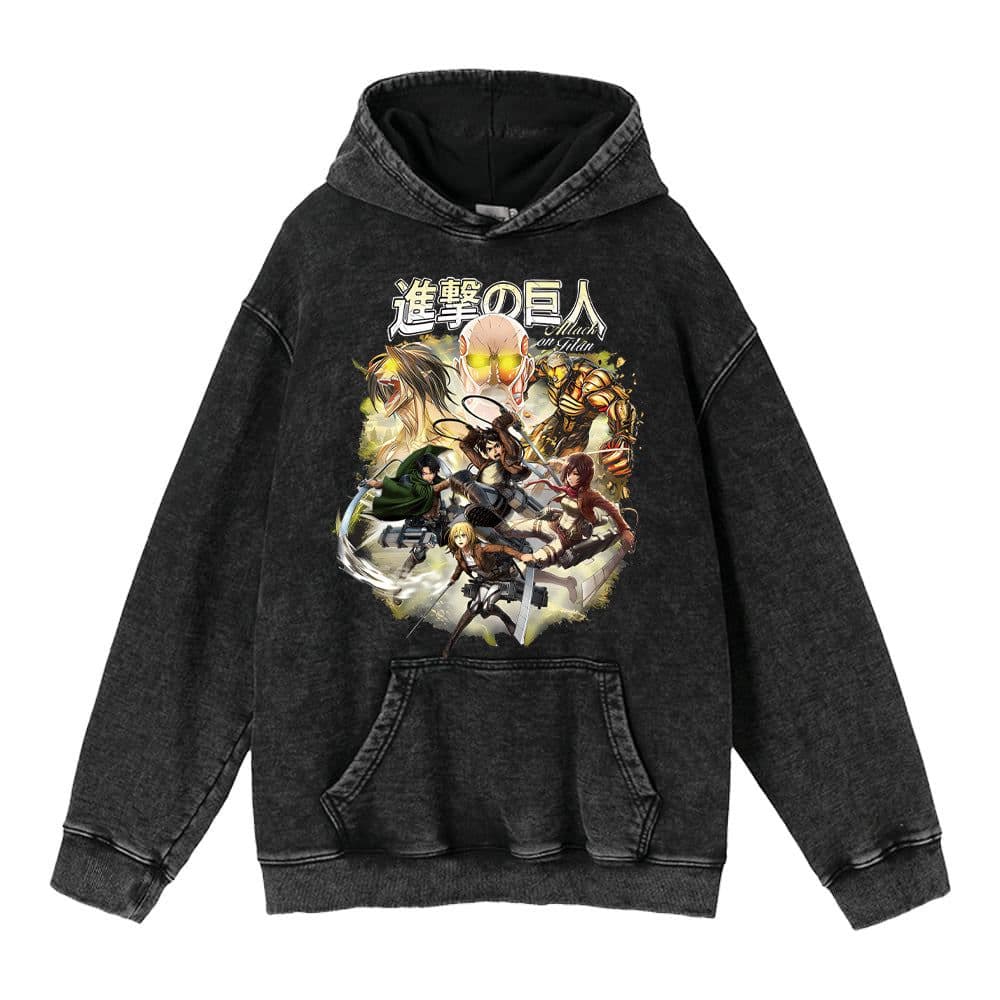 image-hoodie clothing cross-border new Attack on Titan anime peripheral printing trendy brand washed retro hooded sweatshirt for men