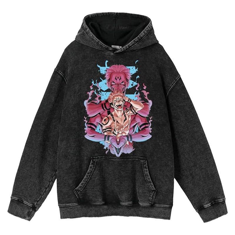 image-hoodie cross-border spring and autumn new washed retro hoodie curse return to anime peripheral printed sweatshirts for men and women
