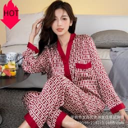image-sleepwear foreign trade pajamas women's source pajamas foreign trade hot style 3XL fat MM plus fat plus spring and autumn sleep