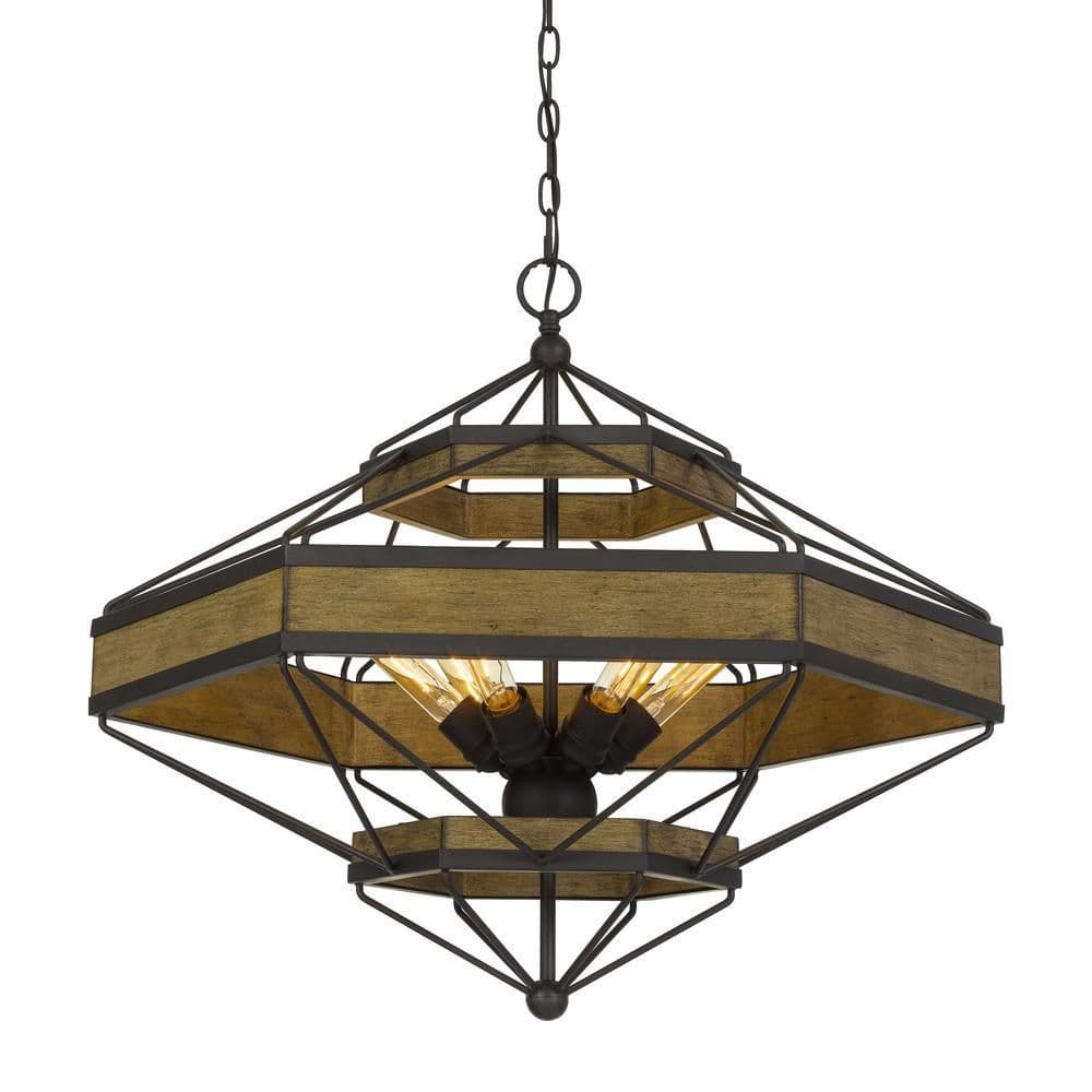 image-Alicante 60W X 6 Pine Wood/Metal Chandelier (Edison Bulbs Not Included)