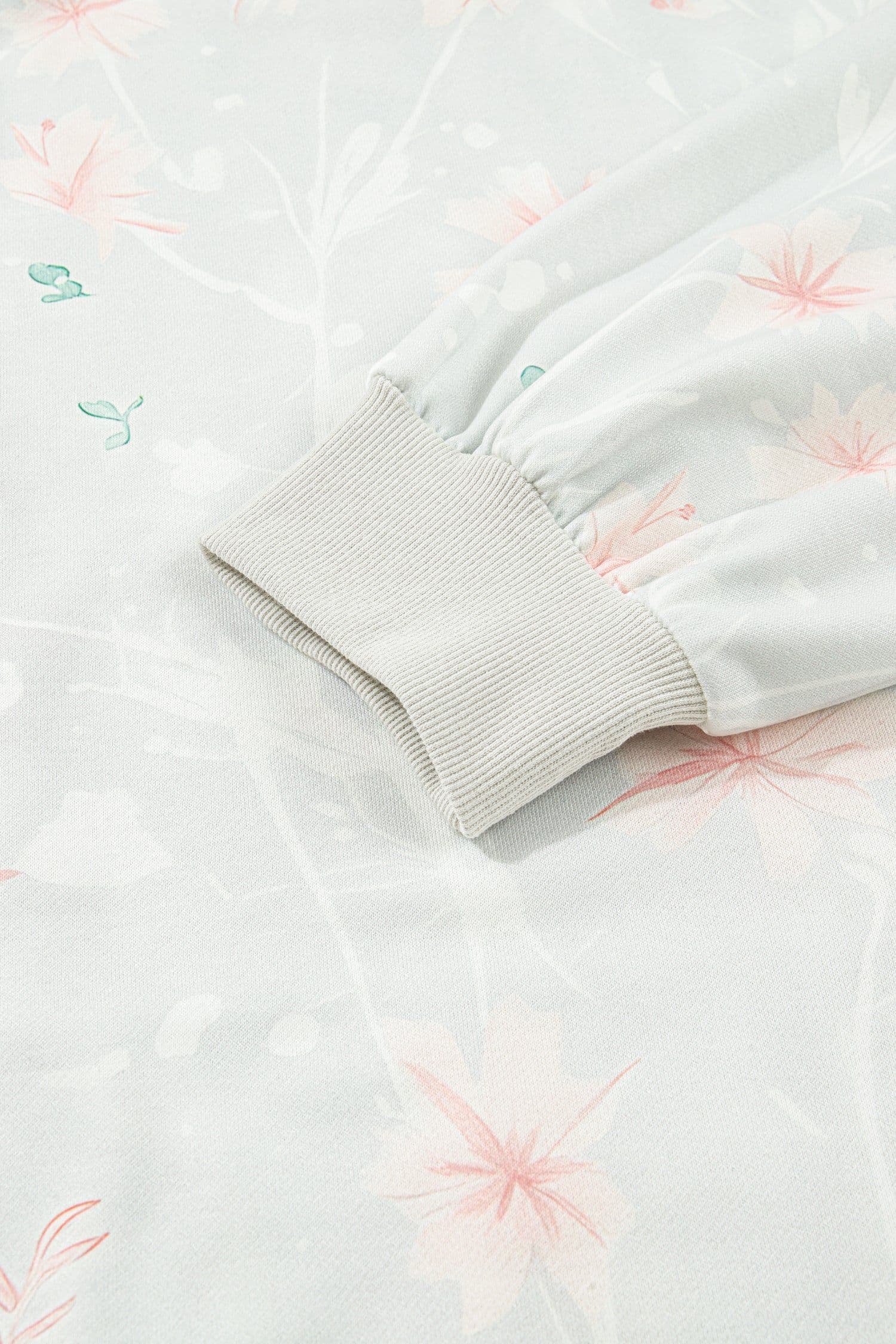 image-Gray Floral Print Plus Size Loose Hoodie