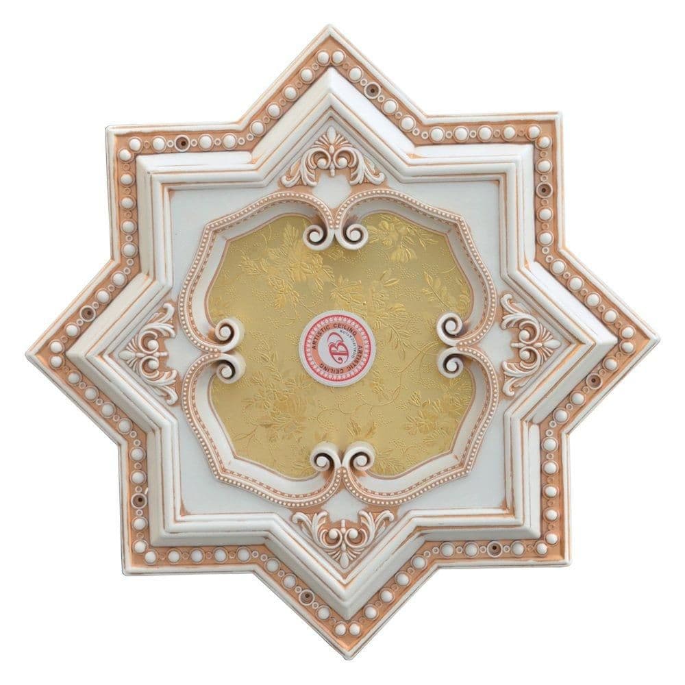 image-Ivory and Gold Eight Pointed Star Chandelier Ceiling Medallion 24in