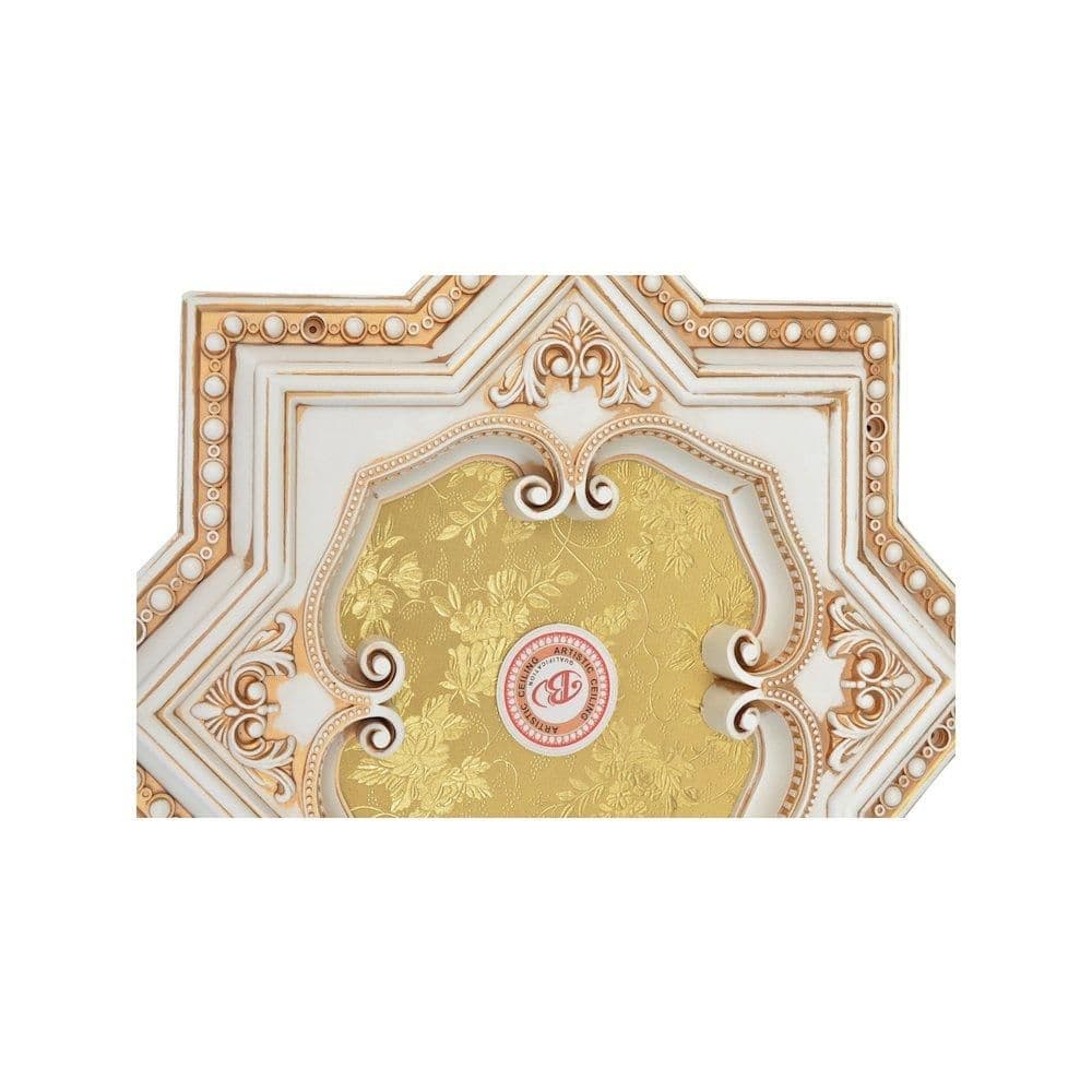 image-Ivory and Gold Eight Pointed Star Chandelier Ceiling Medallion 24in