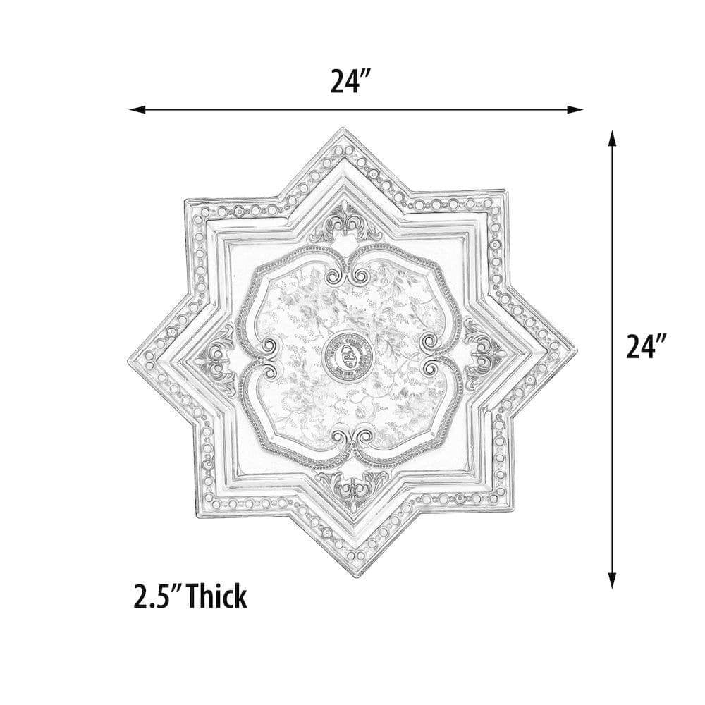 image-Ivory and Gold Eight Pointed Star Chandelier Ceiling Medallion 24in