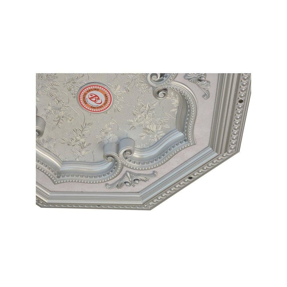 image-Silver Leaf Clover and Silver Frame Octagon Chandelier Ceiling Medallion 24in