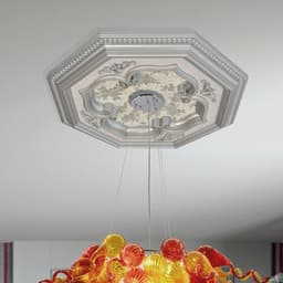 image-Silver Leaf Clover and Silver Frame Octagon Chandelier Ceiling Medallion 24in