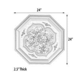 image-Silver Leaf Clover and Silver Frame Octagon Chandelier Ceiling Medallion 24in