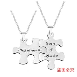 image-Cross-border creative puzzle necklace for men and women stainless steel couple jewelry necklace Chinese Valentine's Day engraving titanium steel necklace