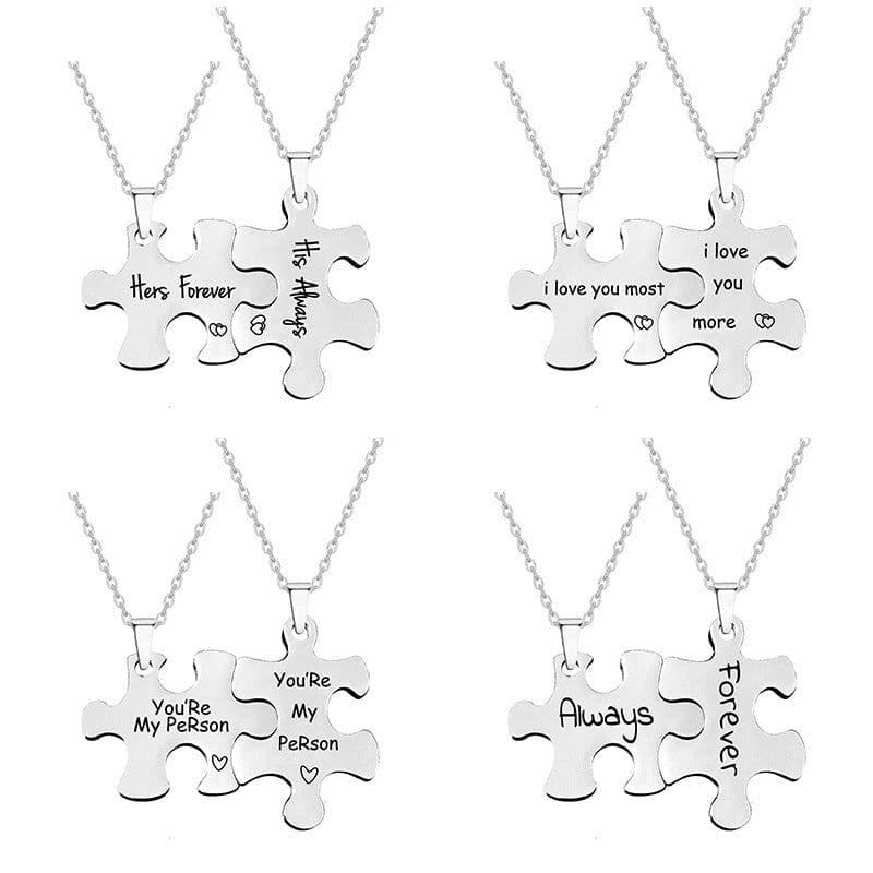 image-Cross-border creative puzzle necklace for men and women stainless steel couple jewelry necklace Chinese Valentine's Day engraving titanium steel necklace