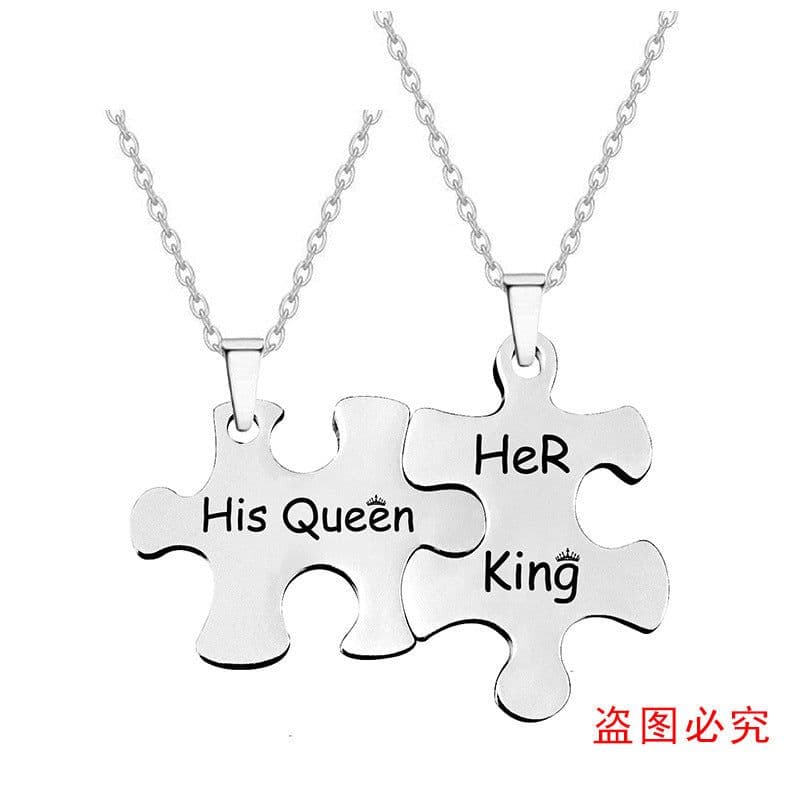 image-Cross-border creative puzzle necklace for men and women stainless steel couple jewelry necklace Chinese Valentine's Day engraving titanium steel necklace