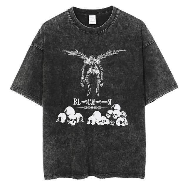 image-Cross-border new trendy brand washed retro men's short-sleeved T-shirt summer anime peripheral printed loose T-shirt for men