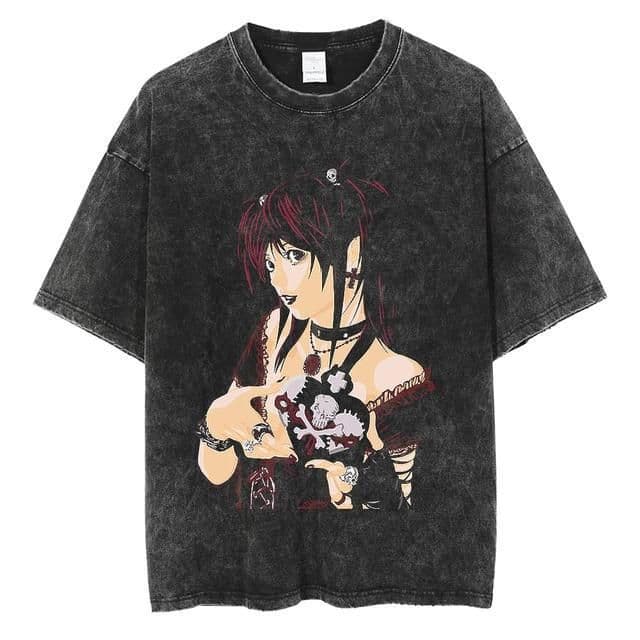 image-Cross-border new trendy brand washed retro men's short-sleeved T-shirt summer anime peripheral printed loose T-shirt for men