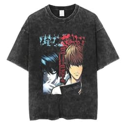 image-Cross-border new trendy brand washed retro men's short-sleeved T-shirt summer anime peripheral printed loose T-shirt for men
