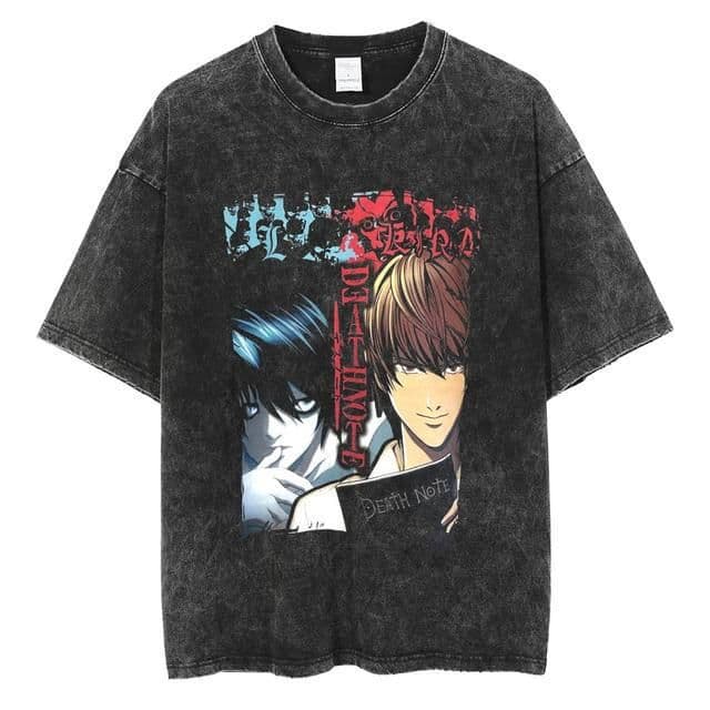 image-Cross-border new trendy brand washed retro men's short-sleeved T-shirt summer anime peripheral printed loose T-shirt for men