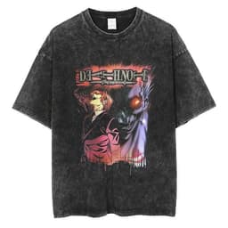 image-Cross-border new trendy brand washed retro men's short-sleeved T-shirt summer anime peripheral printed loose T-shirt for men