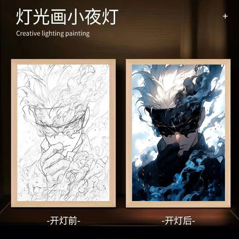 image-Spell Return Gojo Satoru Peripheral Light Painting Animation Line Drawing Ambient Light Decorative Painting Desktop Ornament Night Light