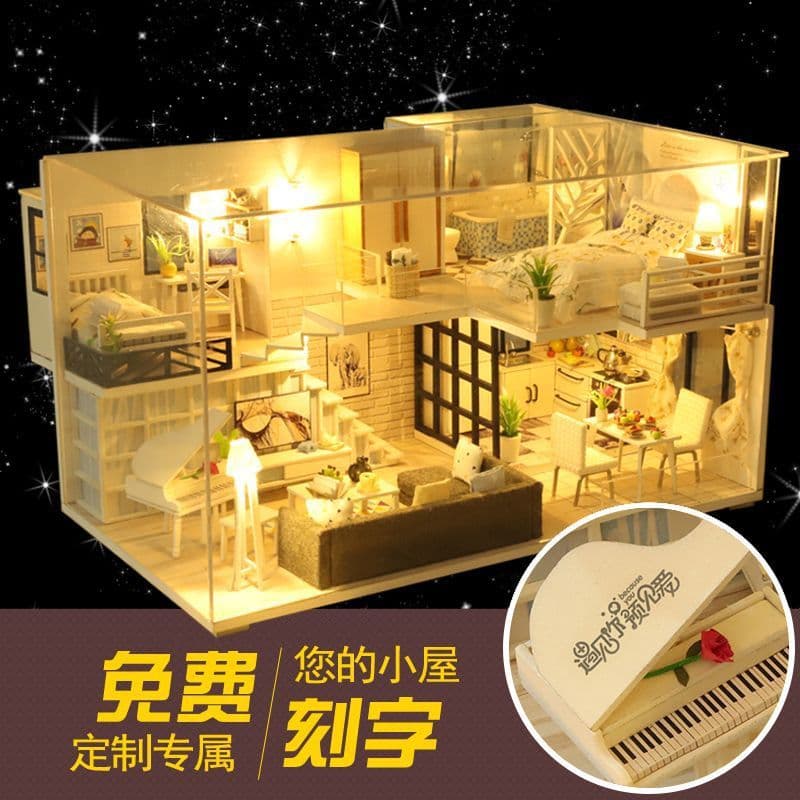 image-Loft villa diy handmade cabin model toy production small house assembly birthday Chinese Valentine's Day female manufacturer