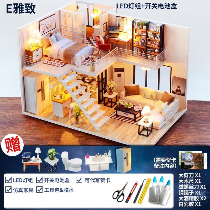 image-Loft villa diy handmade cabin model toy production small house assembly birthday Chinese Valentine's Day female manufacturer