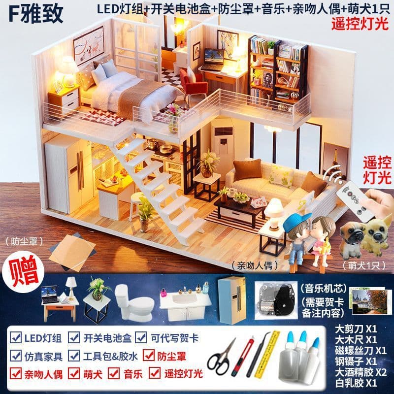 image-Loft villa diy handmade cabin model toy production small house assembly birthday Chinese Valentine's Day female manufacturer