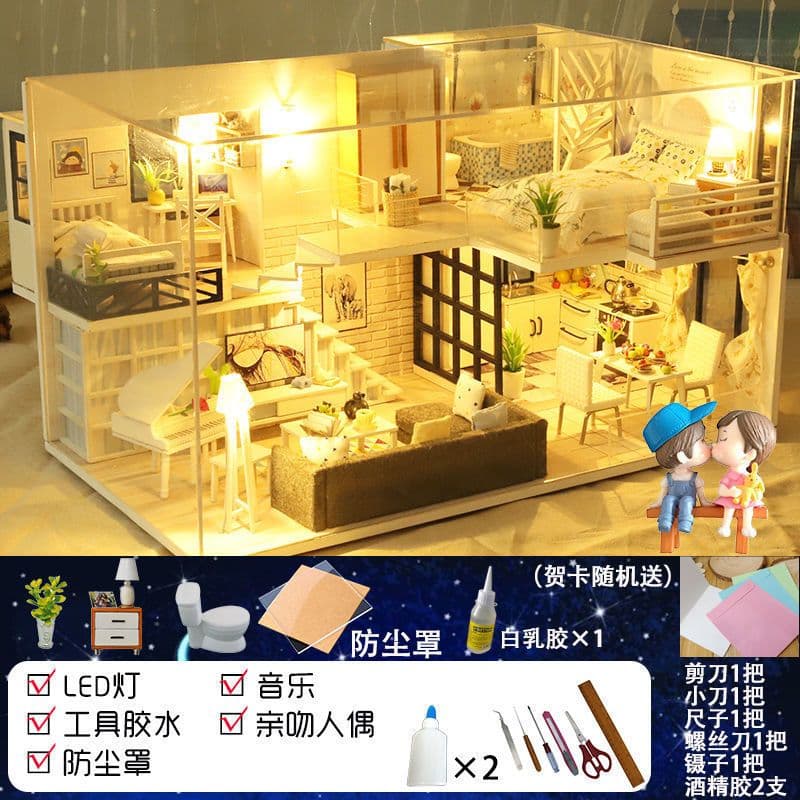 image-Loft villa diy handmade cabin model toy production small house assembly birthday Chinese Valentine's Day female manufacturer