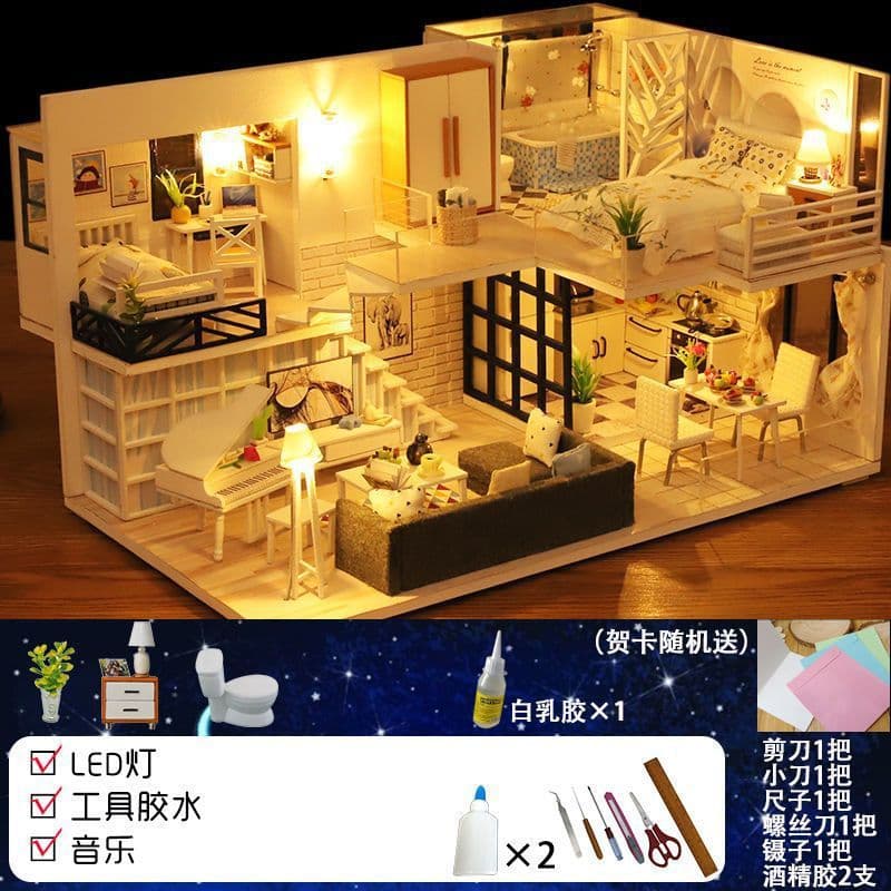 image-Loft villa diy handmade cabin model toy production small house assembly birthday Chinese Valentine's Day female manufacturer