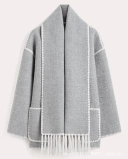 image-Amazon European and American clothing 2023 autumn and winter new fashion woolen jacket thickened loose with scarf tassels for women
