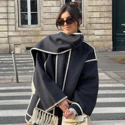 image-Amazon European and American clothing 2023 autumn and winter new fashion woolen jacket thickened loose with scarf tassels for women