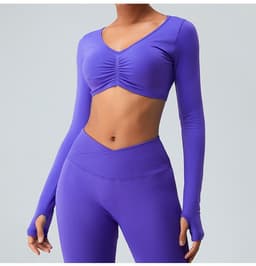 image-Seamless knitted yoga wear long-sleeved tops sports tights high-waist butt-lifting fitness for women in autumn