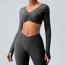 image-Seamless knitted yoga wear long-sleeved tops sports tights high-waist butt-lifting fitness for women in autumn