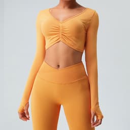 image-Seamless knitted yoga wear long-sleeved tops sports tights high-waist butt-lifting fitness for women in autumn