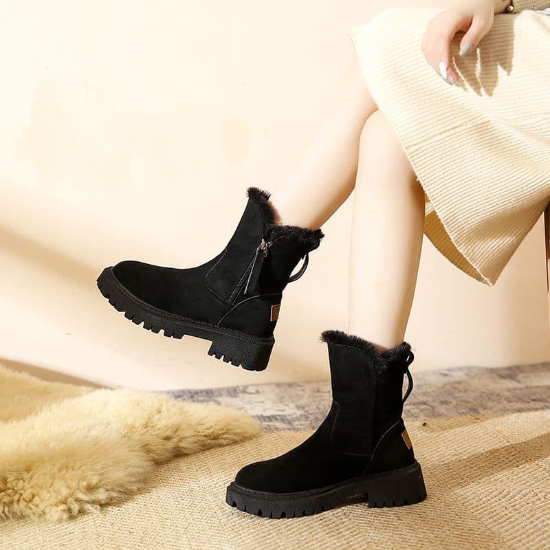 image-Cotton shoes for women 2023 new winter fur integrated snow boots for women plus velvet casual Martin boots short boots large cotton shoes for women