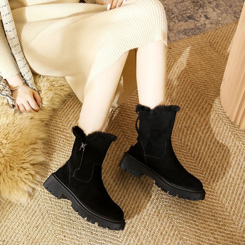 image-Cotton shoes for women 2023 new winter fur integrated snow boots for women plus velvet casual Martin boots short boots large cotton shoes for women