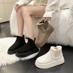 image-Snow boots for women 2023 new style comfortable thick sole plus velvet warm fur one-piece lazy one-leg short-tube women's cotton shoes