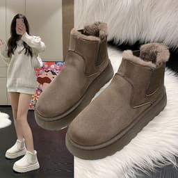 image-Snow boots for women 2023 new style comfortable thick sole plus velvet warm fur one-piece lazy one-leg short-tube women's cotton shoes