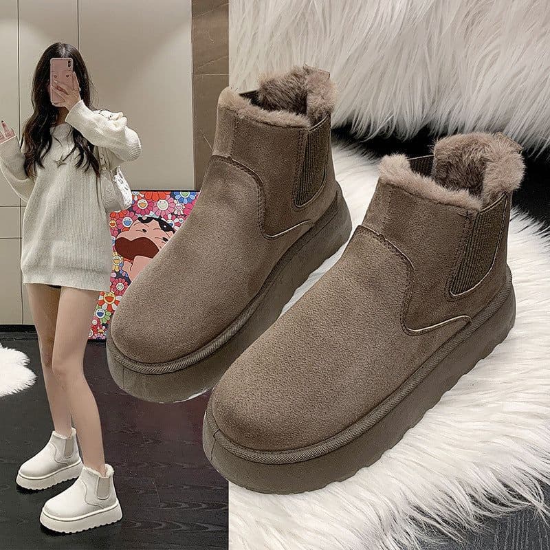 image-Snow boots for women 2023 new style comfortable thick sole plus velvet warm fur one-piece lazy one-leg short-tube women's cotton shoes
