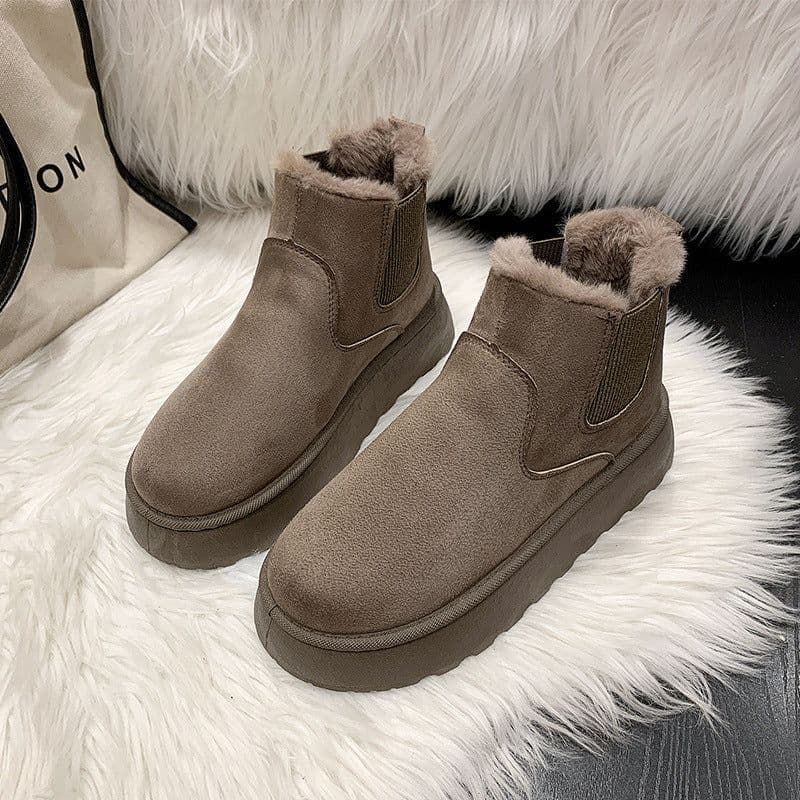image-Snow boots for women 2023 new style comfortable thick sole plus velvet warm fur one-piece lazy one-leg short-tube women's cotton shoes