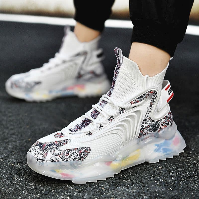 image-Cross-Border Large Size High-Top Sock-like Shoes Men's Casual Shoes Popcorn Men's Shoes Korean-Style Breathable Flying Woven Sports Running Shoes