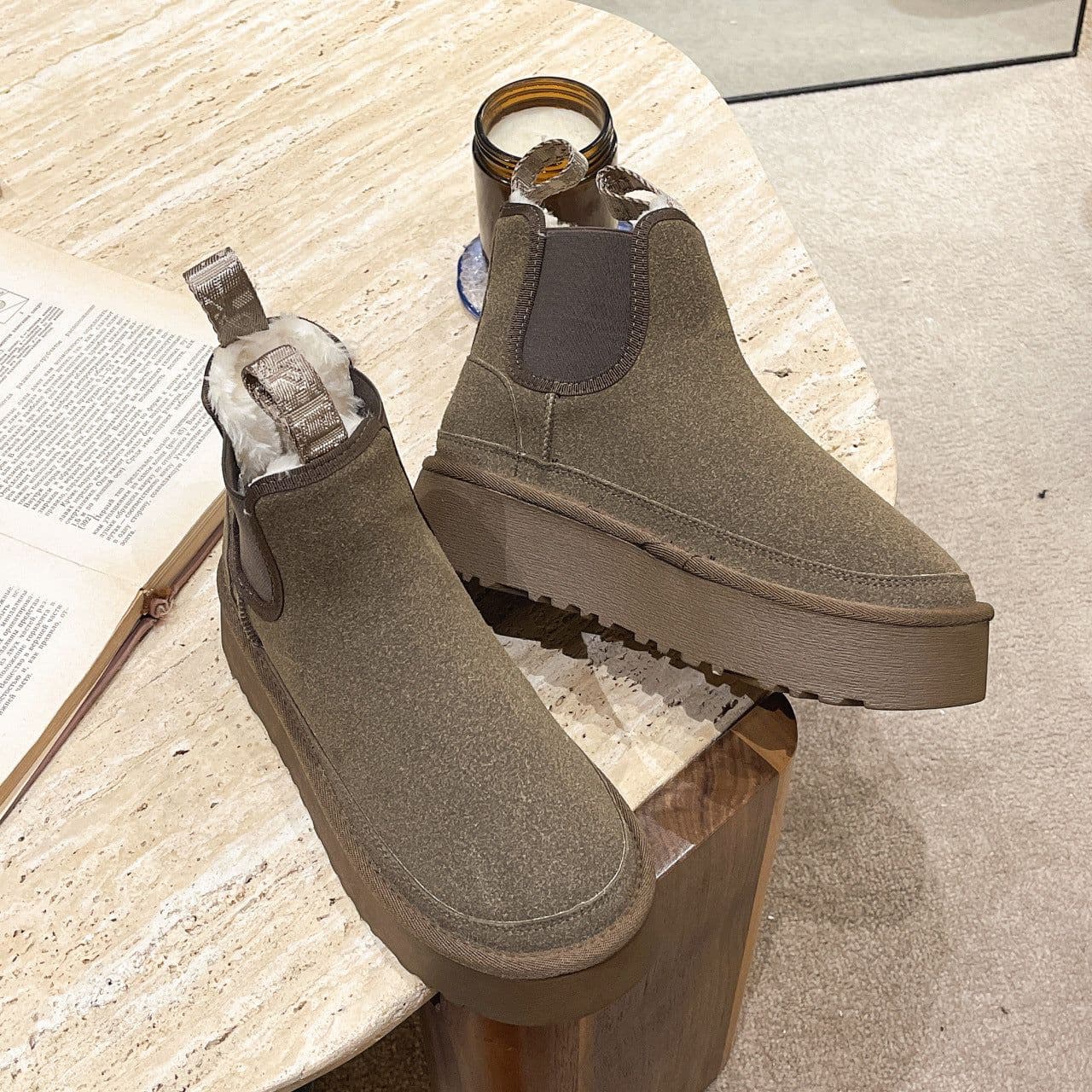 image-Thick-soled snow boots for women 2022 autumn and winter new elastic band heightening cotton shoes winter plus velvet slip-on Chelsea