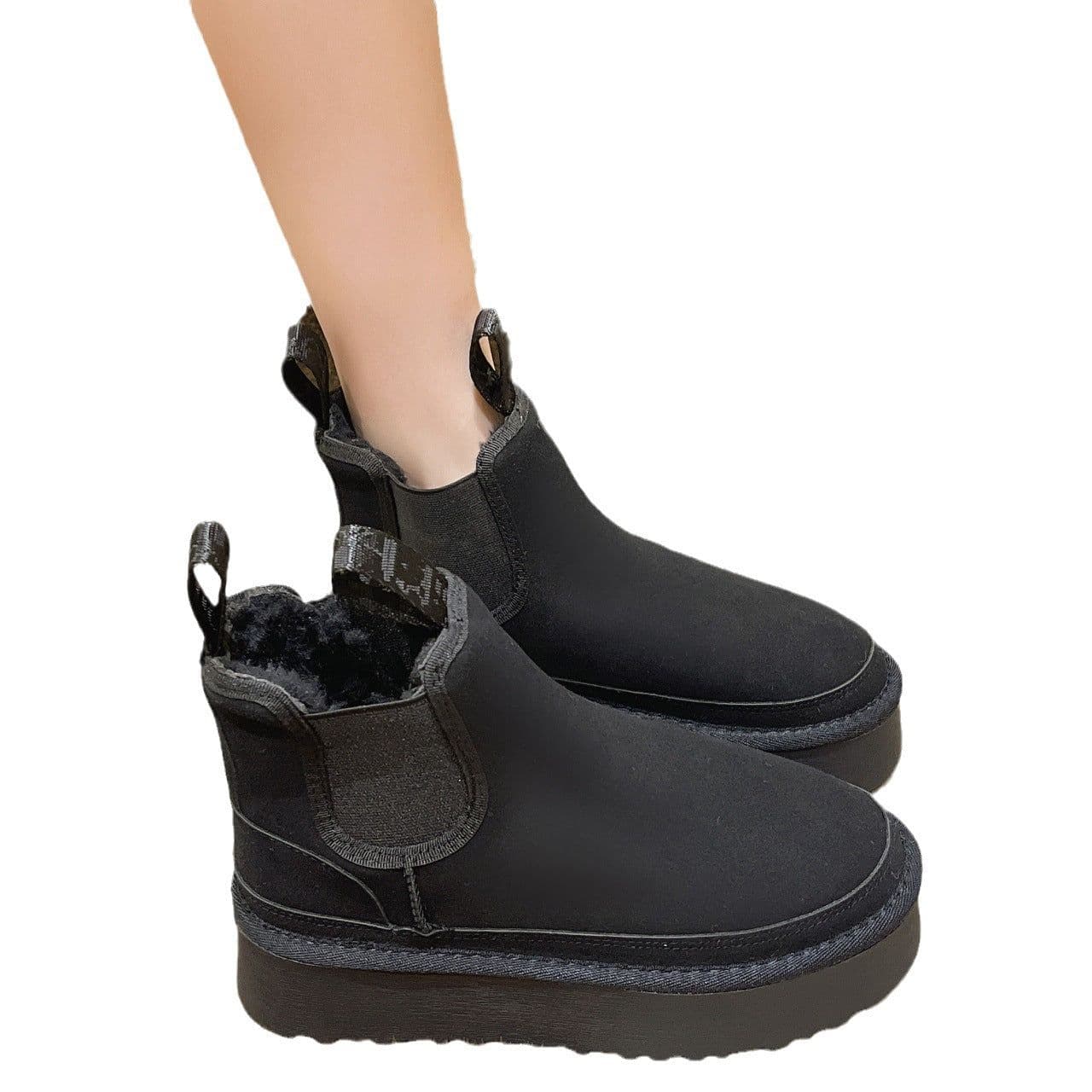 image-Thick-soled snow boots for women 2022 autumn and winter new elastic band heightening cotton shoes winter plus velvet slip-on Chelsea