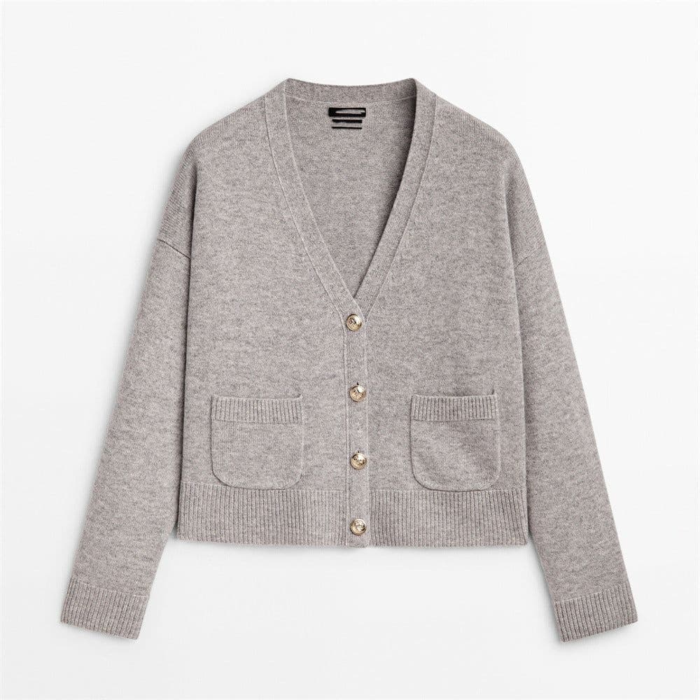 image-PB&ZA 23 new autumn style minimalist casual blended V-neck knitted cardigan short jacket 05661686803