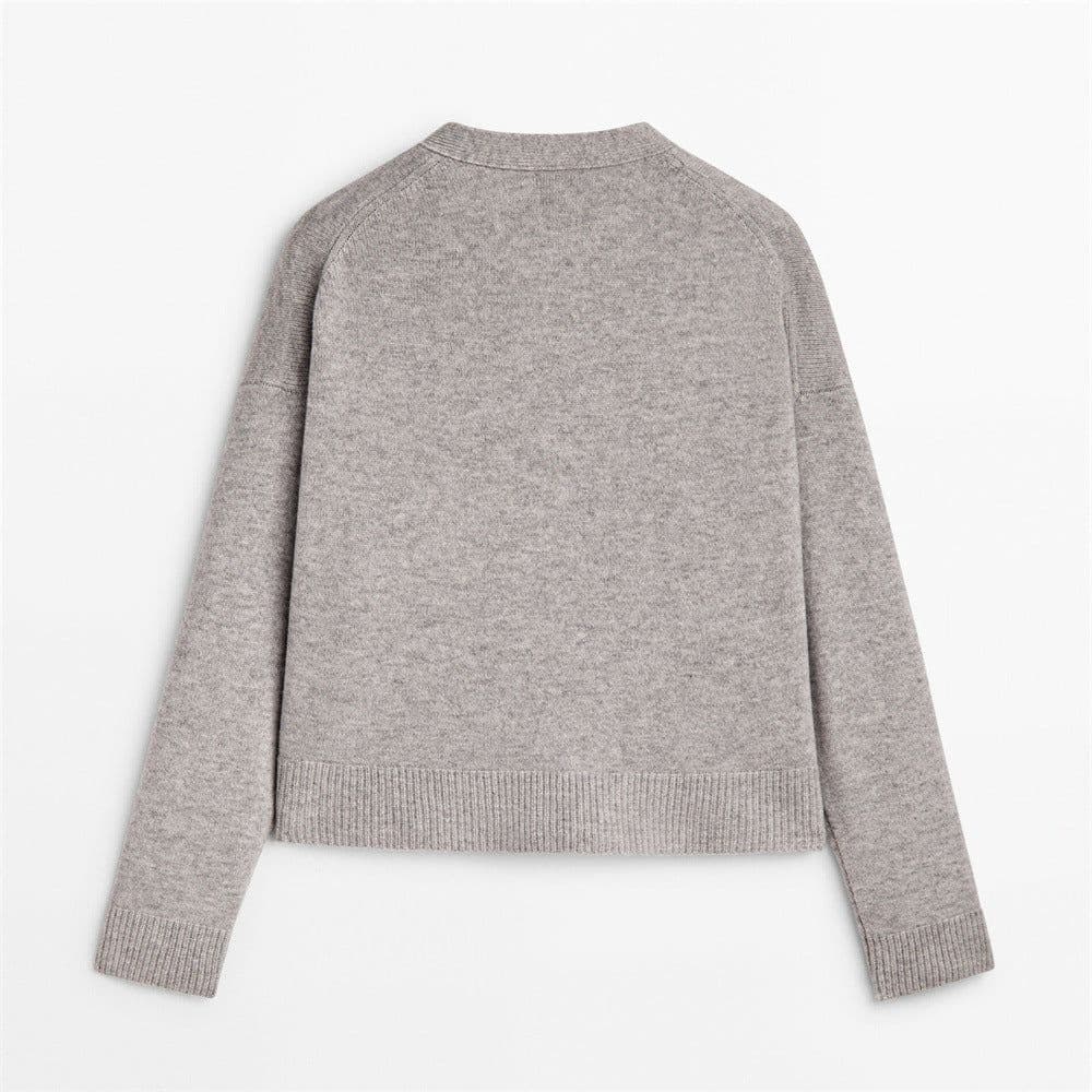 image-PB&ZA 23 new autumn style minimalist casual blended V-neck knitted cardigan short jacket 05661686803