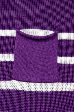 image-Purple Stripe Knit Sweater - Short Sleeve Raw Edge