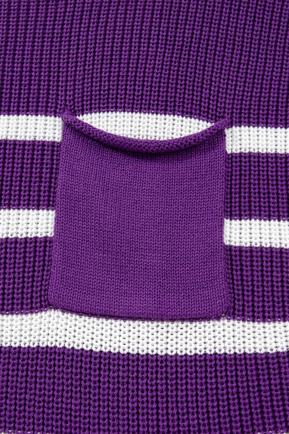 image-Purple Stripe Knit Sweater - Short Sleeve Raw Edge