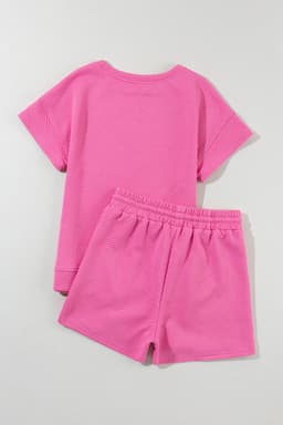 image-Strawberry Pink 2pcs Drawstring Shorts Set, Short Sleeve Top & Shorts