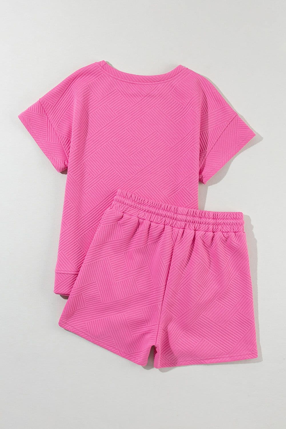 image-Strawberry Pink 2pcs Drawstring Shorts Set, Short Sleeve Top & Shorts